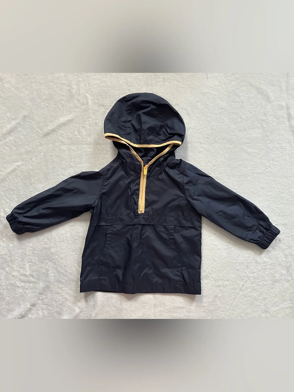 Old Navy Hooded Half Zip Windbreaker Jacket Navy Blue Yellow Contrast Toddler 2T